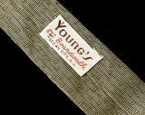 1950s Men's Skinny Tie - Mid Century Office Wear Necktie - Beige & Black Brocade with Sword Crest - Handsome Rockabilly 50's Business Man