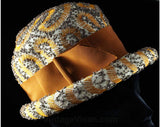 1960s Cloche Hat - 1920s Flapper Inspired Millinery - Beautiful Stitchwork & French Knots - Pumpkin Orange Gray Ivory - Fall - 47948