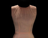 Size 6 Pink 1960s Dress - Femme Office Bombshell 60s Tailored Chic - Sleeveless Chiffon & Shantung Fitted A-Line - Pristine - Waist 25.5