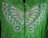 Size 12 Butterfly Print Shirt - Large Boho 1960s Early 70s Hippie Top - Half Sleeved Thai Batik Lime Green 60s Cotton - Bohemian - Bust 40