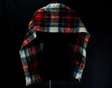 50s Red Plaid Mohair Scarf - Red & Blue Tartan Artisan Style Woven Wrap - 1950s 1960s Gaymode Made in Italy - Rectangular Fuzzy Lofty Fringe