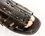 Size 9 Unworn Leather Sandals - Dark Brown Gladiator Style 60s Shoes - Made in Italy - Roman Soldier Summer Sandal - 1960s NOS Deadstock