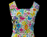 Size 12 Summer Dress - 1960s Preppy Novelty Print Floral Sleeveless Fit & Flare - 60s Poppy Flowers Daisies and Butterflies - Waist 31