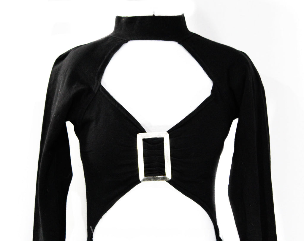 XXS 1990s Sexy Club Dress - Black Knit Bodycon 90s Mini Dress with Cut Vintage Vixen Clothing XXS 1990s Sexy Club Dress - Black Knit Bodycon 90s Mini Dress with Cut Vintage Vixen Clothing