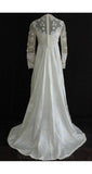 Size 6 Wedding Dress - Gorgeous 1960s Empire Satin Bridal Gown with Daisy-Dotted Sleeves & Train - Priscilla of Boston Deadstock - Bust 33.5