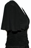 Size 6 Black Dress -Vintage Vixen Cocktail with Wrap Style Rhinestone Waist - 1940s Inspired Jersey Dress - 80s Does 40s - Bust 34 - 31614