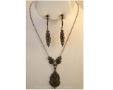 Splendid 1910s Sterling and Marcasite Necklace & Earrings - Titanic Era - Demi-Parure - Silver - Pendant - Antique - Victorian Style - 34040