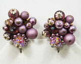 Exquisite Purple Collage Pin & Earrings - 1950s 1960s Unique Demi Parure - Lampwork Beads - Millefiore Glass - Metal Stars - Brooch - 42632