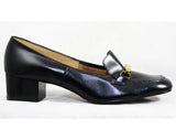 Size 9 Black Shoes - 1960s Authentic Vintage 9AA Pumps - Fine Leather Shoe with Brass Bits by Fashion Craft - Secretary Chic 60s Deadstock