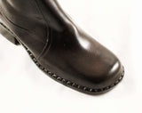 Size 6 Waterproof Boots with Trompe L'Oeil Faux Buckles - Unworn 60s Brown Water Proof Rubber 1960s Boot Fleece Lined Shoes - Deadstock