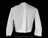 Size 12 1960s White Cotton Blouse with Sunflower Embroidery - Large Crop Waisted Shirt with Scalloped Lace - 60s Deadstock Top - Bust 37.5
