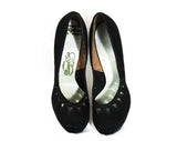 Size 5 1940s Black Suede Shoes - Unworn 40s Pin Up Girl High Heels with Jagged Sawtooth Cutouts - Round Toe - Beautiful WWII NOS Deadstock