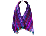 1960s Purple Mohair Scarf - Scottish Aubergine Plum Turquoise & Orange Large Wrap - 1950s 60s Fluffy Fuzzy Light Shawl - 48 x 74 Inches