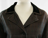 XL Ladies' 50s Sharkskin Coat - Size 20 - 1950s Outerwear - Copper Brown & Black Changeable Chameleon Canvas - Velveteen Collar - 43079