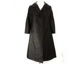 XXL Black Coat - Couture Style 1960s Trapeze Line Coat - Gorgeous Silk with Short Sleeves & Waist Pockets - Plus Size 26 - Bust 56