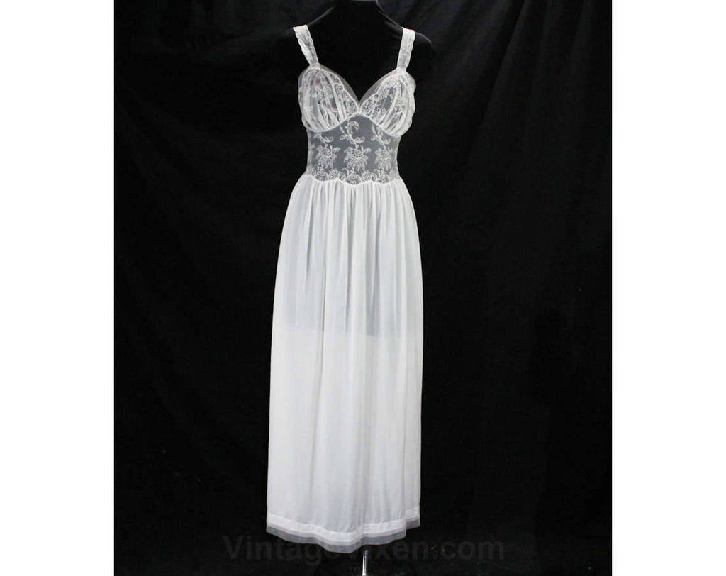Size 8 50s Nightgown - Pure White Trousseau Style 1950s Nightie - Sheer Bust & Full Skirt - Pin-Up Beauty - Rogers Label - Waist 27 - 49447