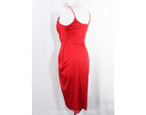 Size 8 Red Disco Dress - Sexy 1970s 80s Jersey Knit Cocktail by Night Visionz California - Deco Inspired 70s Evening Glamor - Beaded Swag