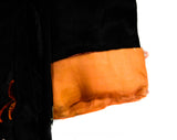 Medium 1920s Satin Robe - Authentic Antique 20s Flapper Lounge Wrap - Black Apricot Orange with Asian Embroidery - Paris Label - As Is