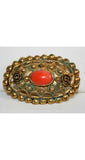 Antique Style 1940s Gold-Filled Earrings & Pin Set - Orange - Demi-Parure - Deadstock - Dangling Earrings - New In Box - 10KT Gold - 40265