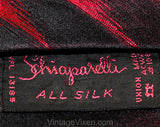 1950s Schiaparelli Red & Black Silk Tie - 1950s MCM Faux Torn Fabric Effect Trompe L'Oeil Necktie - Mid Century Modern 50's Designer Cravat