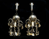 Brass Chandelier Earrings - 1950s Hollywood Regency Style - Moroccan Chic - Modernist Gypsy Bohemian - Late 40s 50s Clip On Gold Hue Metal