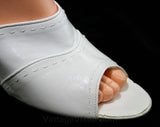 Size 7 1960s Shoes - Go Go Girl White Slingback 60s Sandal - Peep Toes - 7N Narrow Width - Wet Look Vinyl - Mod - Charm Step - 43247-4