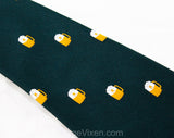 Men's Novelty Beer Tie - 1970s Tavern Theme Polyester Necktie - Hunter Green 1970s Neckwear - Wide Width - Frothy Drinking Mugs Oktoberfest