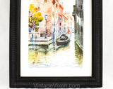 Venice Italy Gondolier Original Watercolor Framed Picture by Italian Artist Alberto Rossi - Venetian Canal Scene - Gorgeous Pink Gray Hues