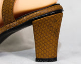 Size 9 Snake Print Sandal - Tan Snakeskin Style 1970s Shoes - Deco Brown Slingback Heels - Peep Toe 70s Hush Puppies - 9N Narrow Deadstock