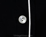 Size 8 50s Summer House Dress - 1950s Black Cotton Button-Front - Girl Next Door Tailoring with White Piping - Waist 26 - NWT Deadstock