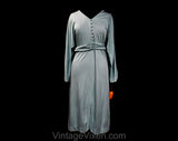 XL 1970s Goddess Dress - Size 16 Dusky Blue Jersey Knit Disco Era Cocktail - 70s Designer Label - Sexy Long Sleeve - NWT Deadstock - Bust 42
