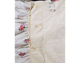 Full Size 1950s Bedspread - Pink & White Roses Quilted 50s Bedroom Linens - Glossy Cottage Floral 50s Double Bed Cover - 105.5 x 93 Inches