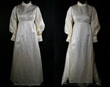 Size 8 Wedding Dress - Regency Ivory Satin Bridal Gown with Daisy Pearls & Detachable Train - Long Sleeved Empire Style - Bust 34.5 - 34155