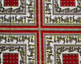1950s Novelty Print Fabric - Orange Chartreuse Chariots Egyptian Greek Hieroglyph Style Cotton - More Than 16 Square Panels - Over 3 Yards