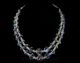 Cut Crystal Double-Strand Necklace - 1950s Glamour Girl Jewelry - Posh 50s Elegance - Faceted Aurora Borealis Clear Glass Beads - 44460