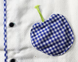 Cute 60s Blue Apple Shirt & Gingham Overall - Size 24 Months Toddlers Play Summer Outfit - Gender Neutral 1960s Deadstock - Childrens 2-Pc