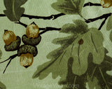 1950s Autumn Tablecloth - 49.5 x 53.5 Inches - 50s Novelty Print Acorns Nuts Oak Leaves - Tan Brown Metallic Gold - California Hand Print