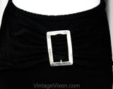 XXS 1990s Sexy Club Dress - Black Knit Bodycon 90s Mini Dress with Cutouts & Silvertone Buckles - Bare Midriff - Long Sleeve - Bust 30