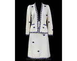 Size 8 1930s Style Knit Suit - 1980s Ivory & Cobalt Blue Houndstooth Check Jacket and Skirt by Mike Korwin - 30s 40s Retro Look - Bust 35