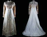 Size 4 Wedding Dress - Gorgeous Pearl & Lace Empire Bridal Gown by Priscilla of Boston - Small Bridal Dress with Train - Bust 33 - 34158-1