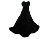 Size 2 1940s Evening Dress - XS Black Taffeta Authentic 30s 40s Formal Gown - Strapless or Straps - Lace Bust & Flounced Hem with Cinch Bows