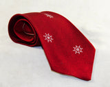 1940s Men's Tie - 30s 40s Novelty Snowflakes Print - Burgundy Red Crepe Mens Necktie with Snow Flakes or Nautical Ship's Wheel Motif