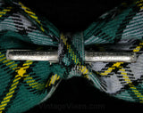 1970s Men's Bow Tie - Swing Era Style Mens 70s Bowtie - Preppy Cute Clip On Tie - Blue Green Gray Yellow Wool Plaid - Hipster Haberdashery