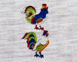 Chickens Roosters Novelty Print Jersey Knit Fabric - 2 Yards x 56 Inches - Thin Pale Blue Red Orange Spring Green - Cute Farm Animal 60s 70s