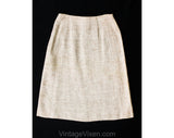 Size 2 Beige Office Skirt - 1960s Mottled Faux Linen Tweed Fitted - Classic 60s Secretary - Two Tone Weave - Waist 23.5 - NWT Deadstock