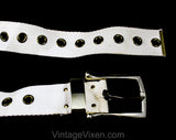 60s Mod White Cotton Belt with Bold Brassy Buckle - Size Medium 8 to 12 - 1960s Casual Belt - Goldtone Metal Hardware - Adjustable Length