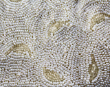 French Evening Bag - White Beaded Formal Purse with Pastel Enamel Flowers - 40s 50s Handbag - Crescent Beading - Chain Strap - Made in Paris