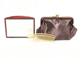 1930s 1940s Cocoa Brown Purse - Chic 30s 40s Fur Felt Clutch Handbag with Floral Metal Rings & Cinched Design - Chic Lewis Collector Bag