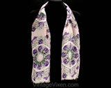 1940s Easter Bonnet Rayon Scarf - 40s Purple & Pink Roses Hat Novelty Print - Spring Lily of the Valley - Ribbons Bows - Rectangular - 49655