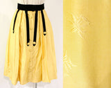Size 8 Full Skirt - 1950s Victorian Inspired Yellow Silk Skirt with Black Velveteen Waistband - Fin de Siecle 1890s Look - Waist 26.5